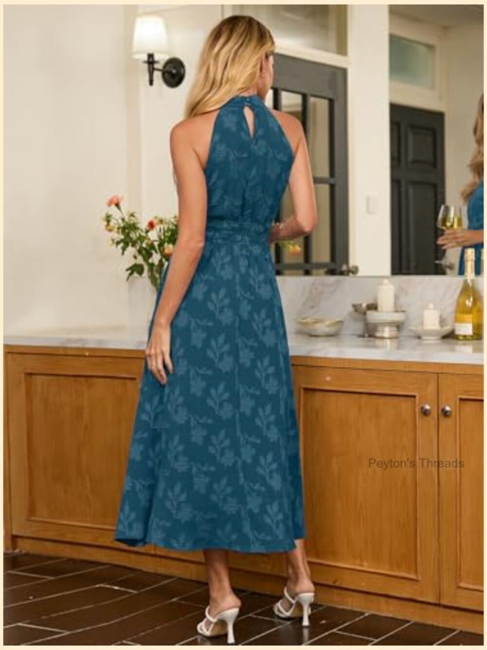 Burnout Floral Halter Maxi Dress with Pockets - Picture 5 of 7